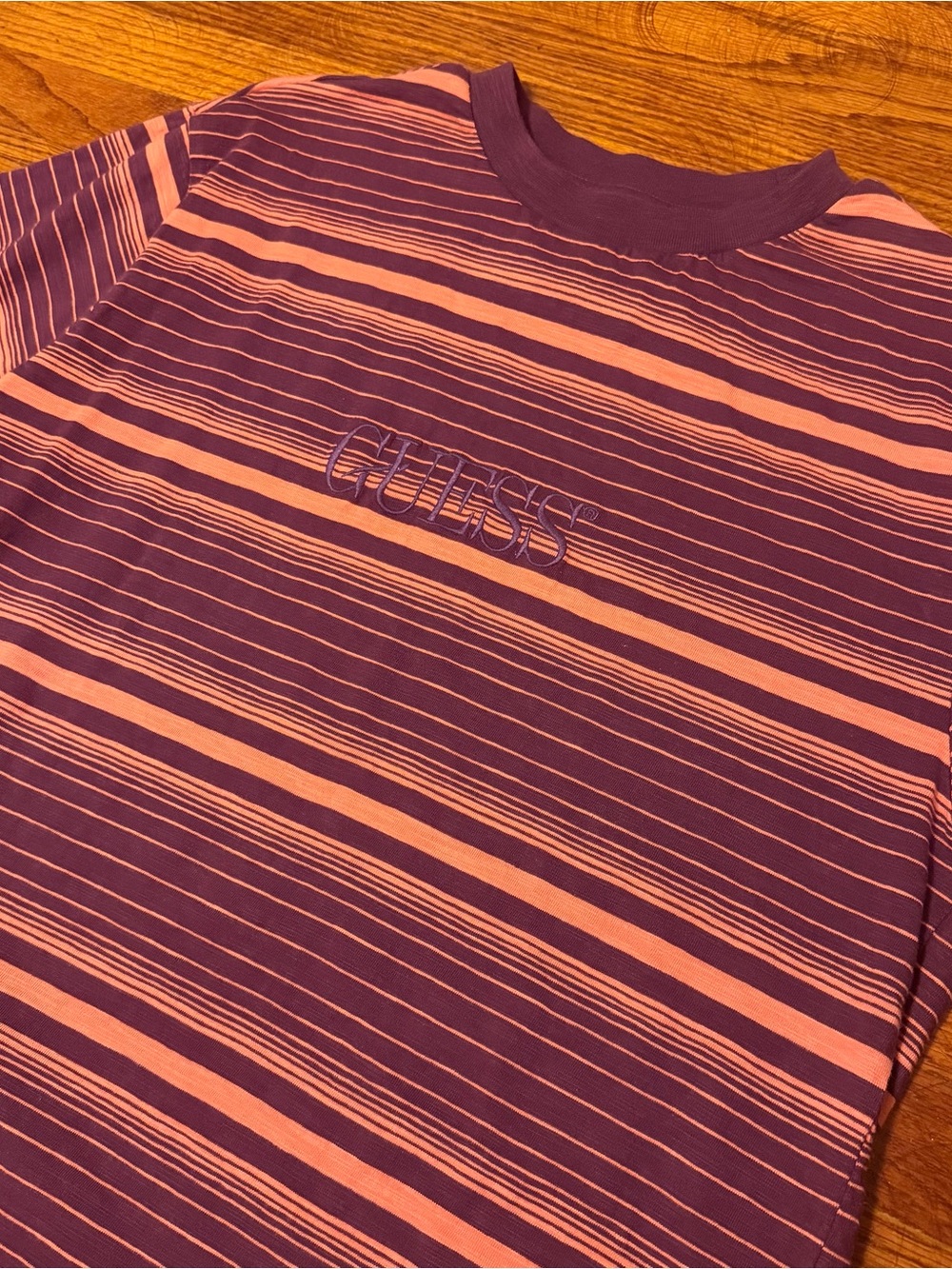 GUESS Purple Relaxed Striped T-Shirt - Picture 3 of 4